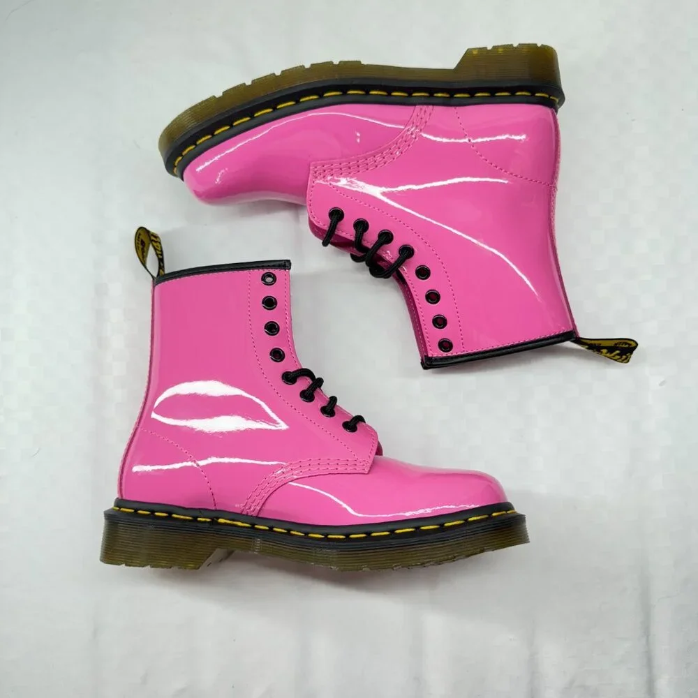 Dr. Martens 1460 Women's Patent Leather Lace Up Boots in Thrift Pink - Picture 7 of 13